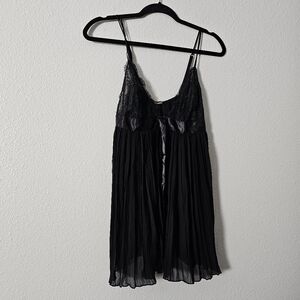 Black Lace & Chiffon Babydoll Slip - Women Intimates Sz L